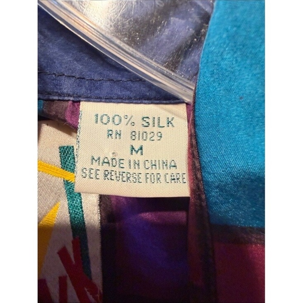 On The Brink Silk Button Down Shirt Multicolor Color Block Funky Vintage 90s Med - Picture 6 of 7